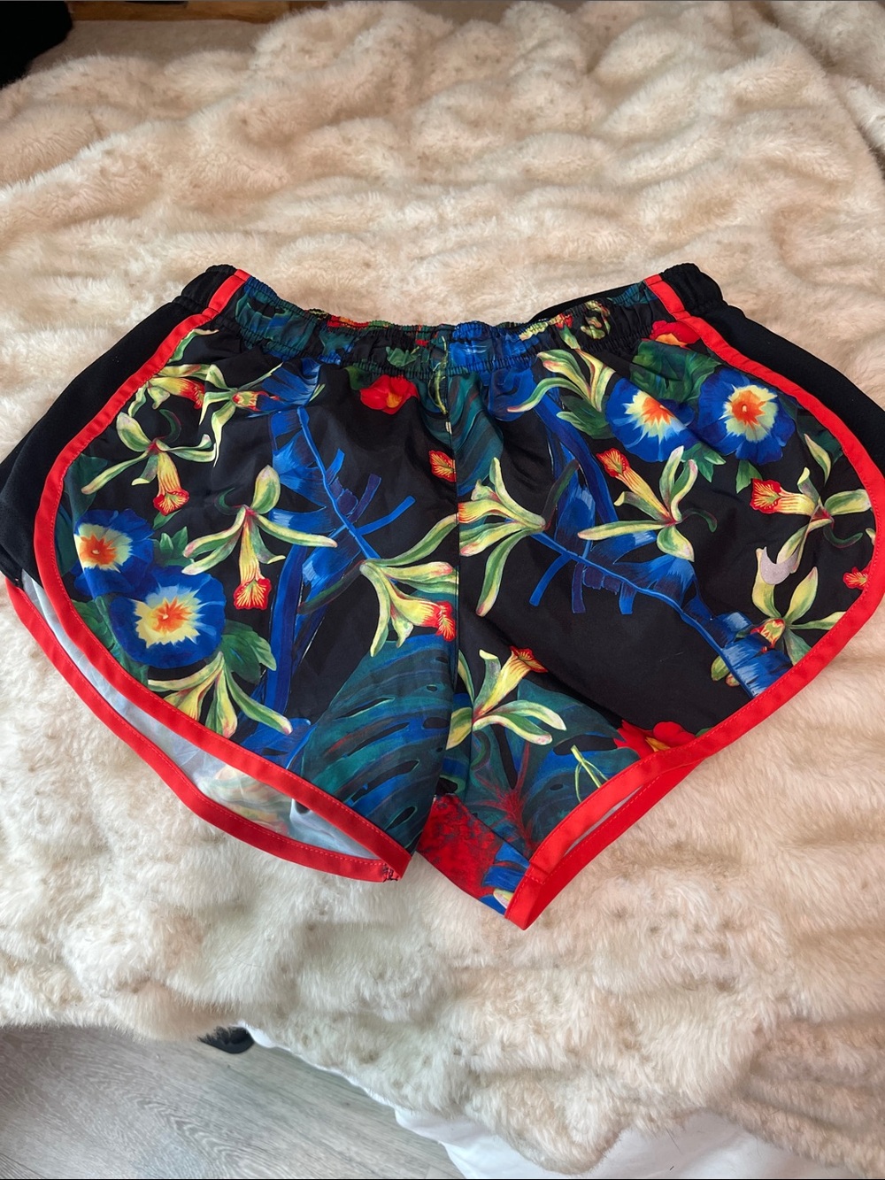 Nike Floral Tropical Print Women's Shorts with Red Trim